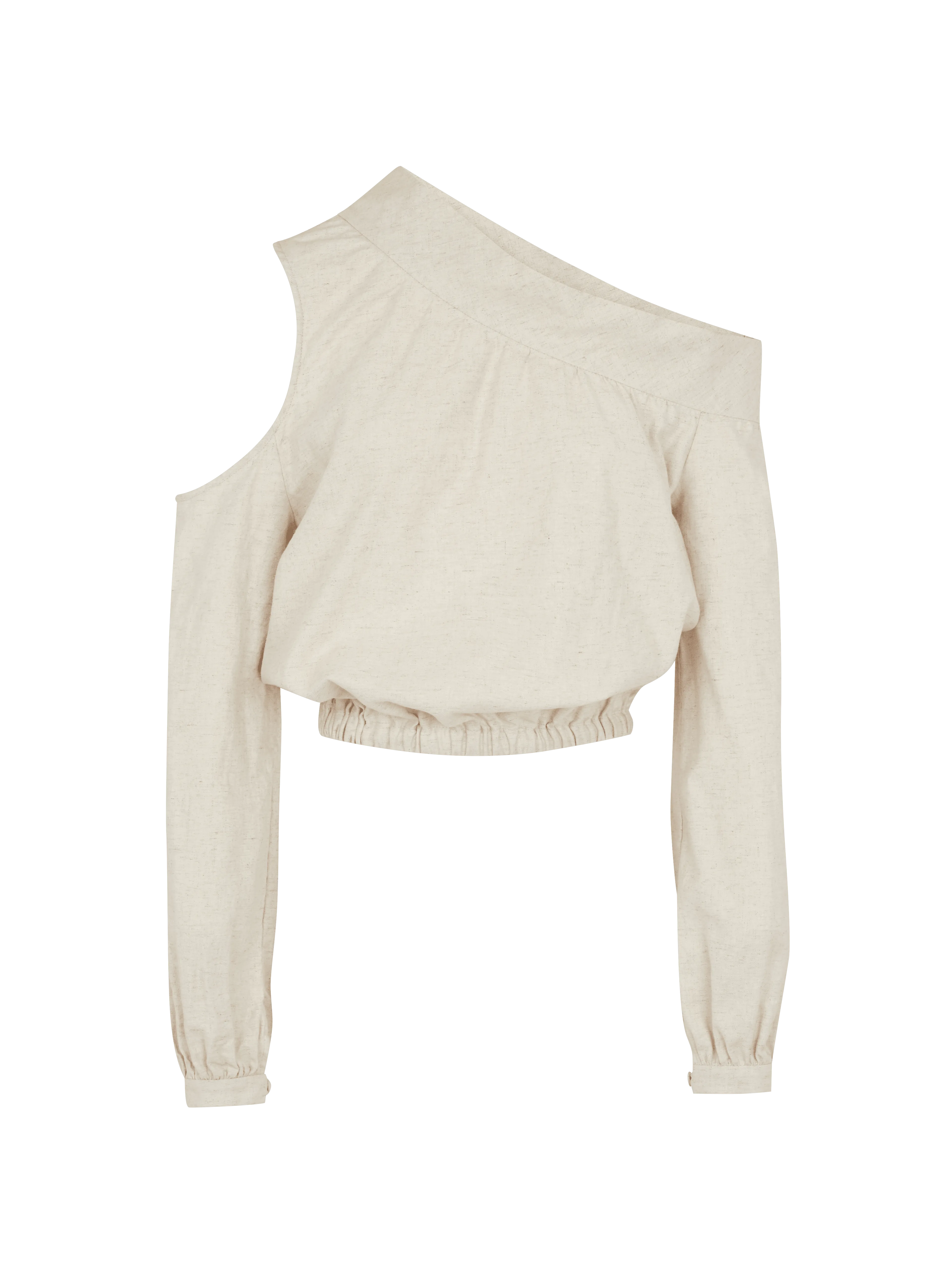 ARES - Blouse asymétrique cropped coton et chanvre écru