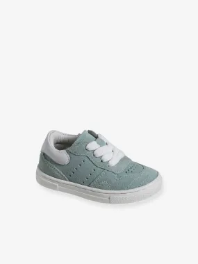 Baskets cuir lacées et zippées bébé turquoise - Vertbaudet