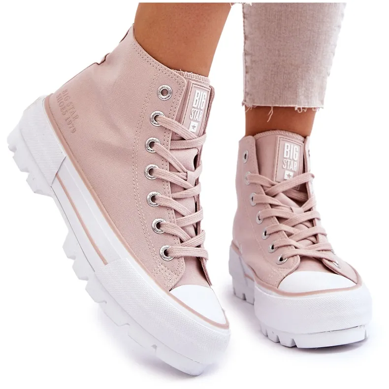 Baskets Hautes Plateforme Textile Big Star LL274157 Nude rose