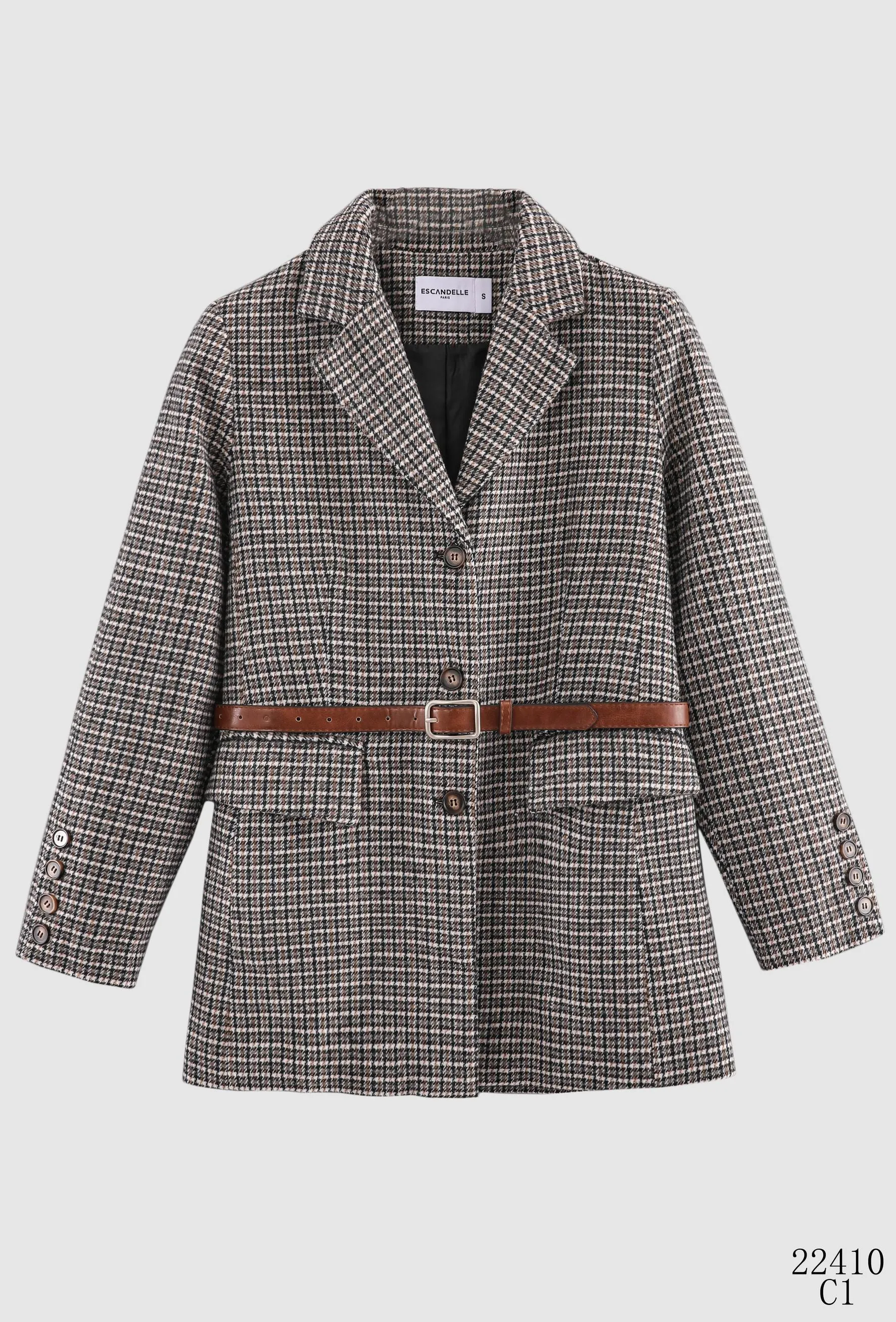 Blazer à carreaux avec ceinture