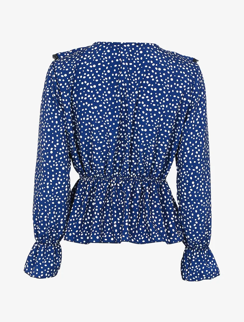 Blouse à jabot imprimé à pois - bleu nuit