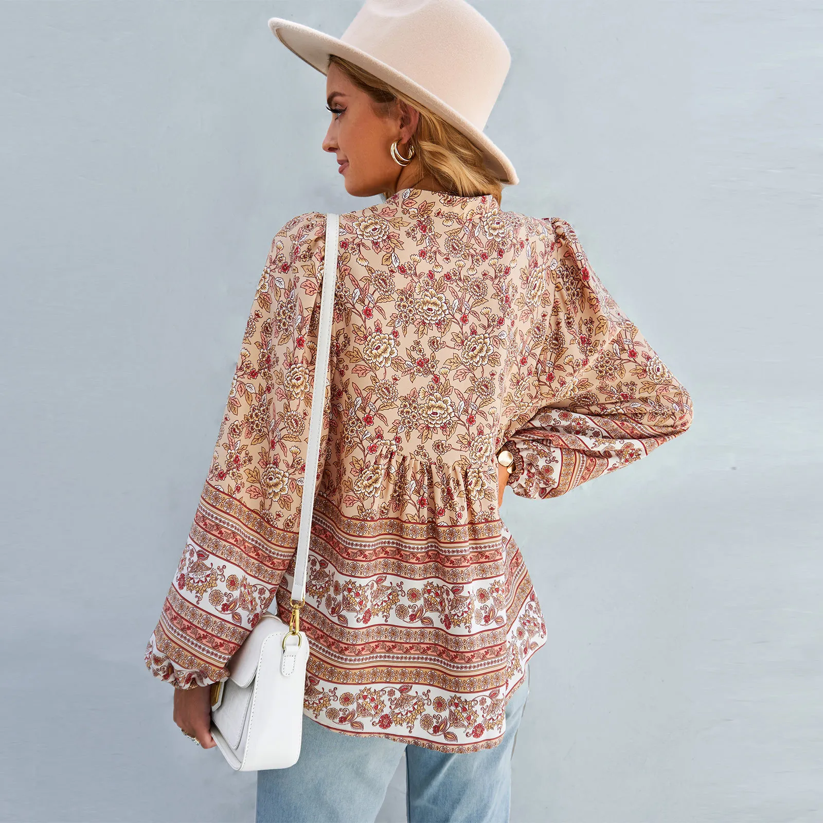 Blouse fleurie femme jaune de style bohème | Tendance Fleurie