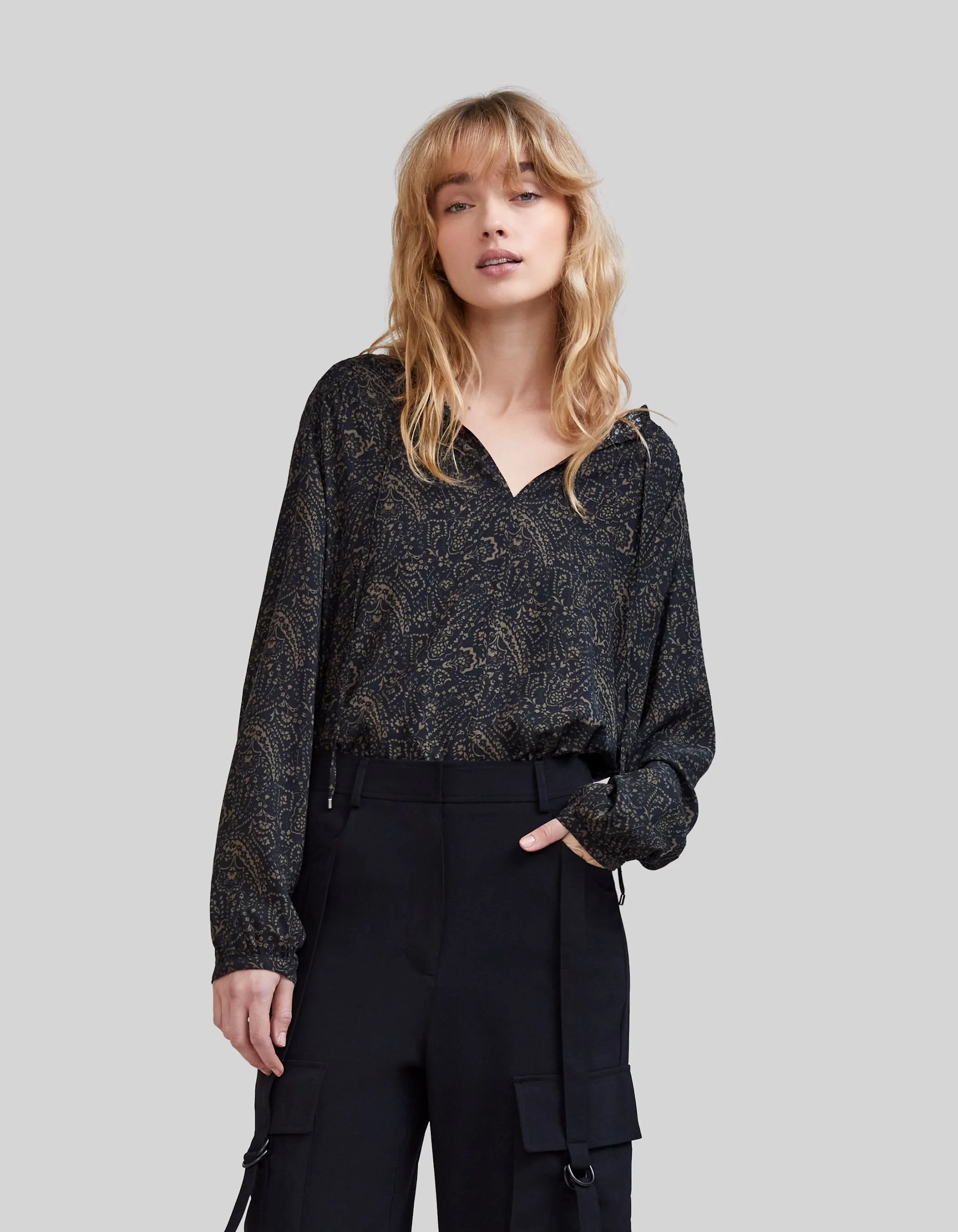 Blouse kaki LENZING™ ECOVERO™ cachemire floral Femme