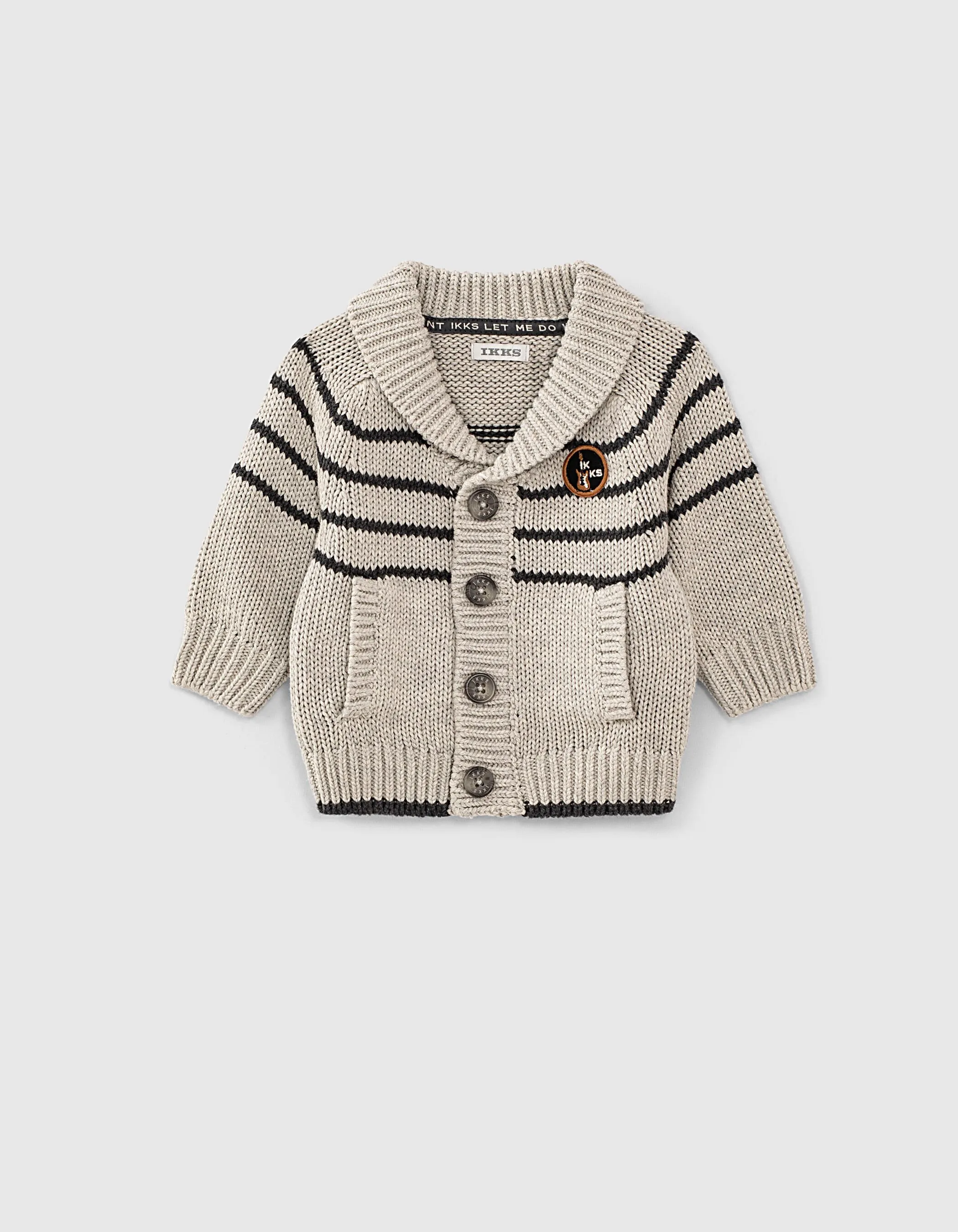 Cardigan gris chiné foncé tricot à rayures bébé garçon 