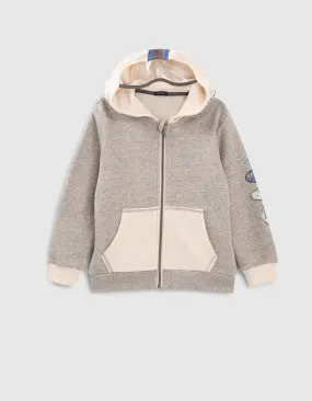 Cardigan gris et beige avec capuche à visière garçon
