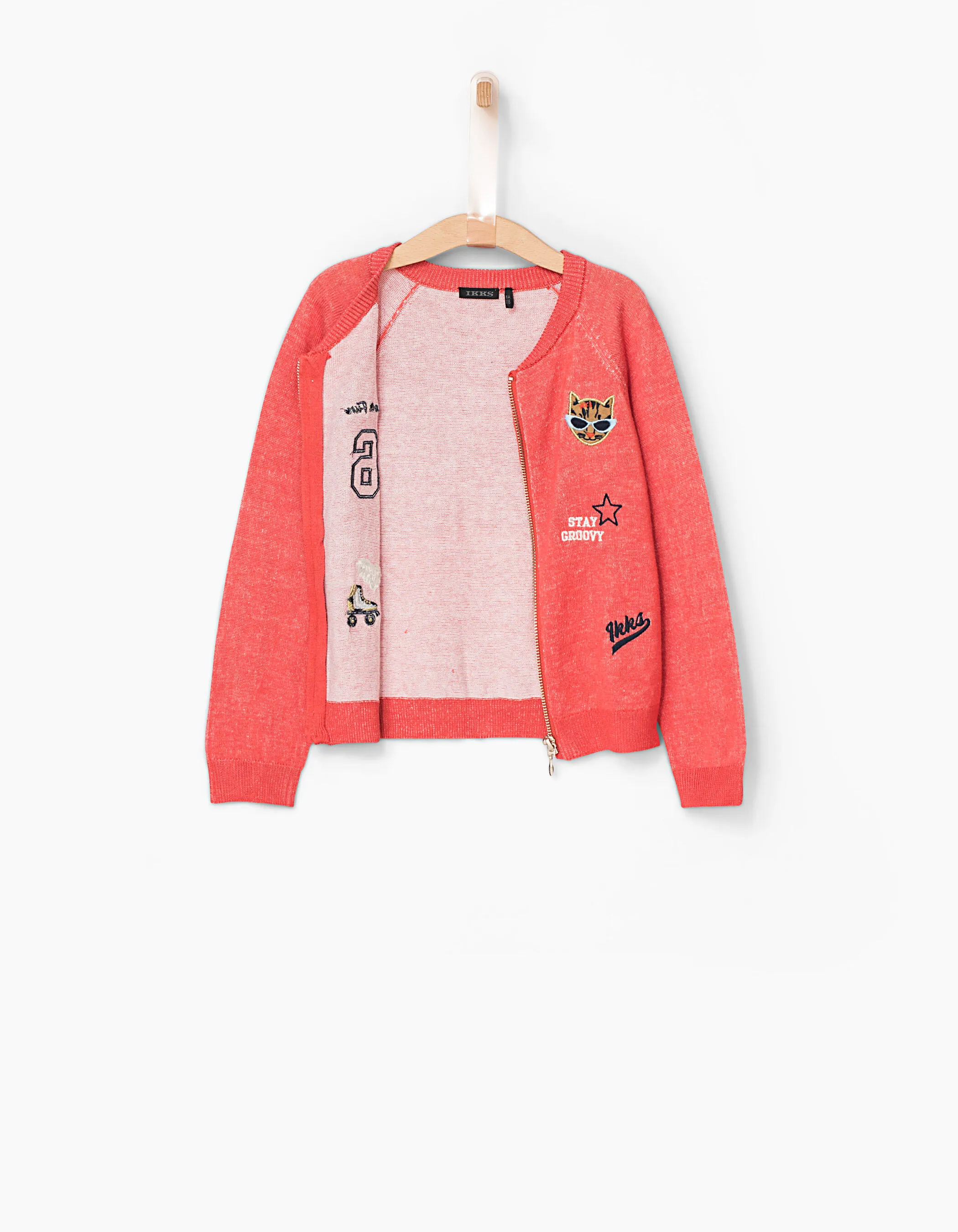 Cardigan orange foncé brodé fille