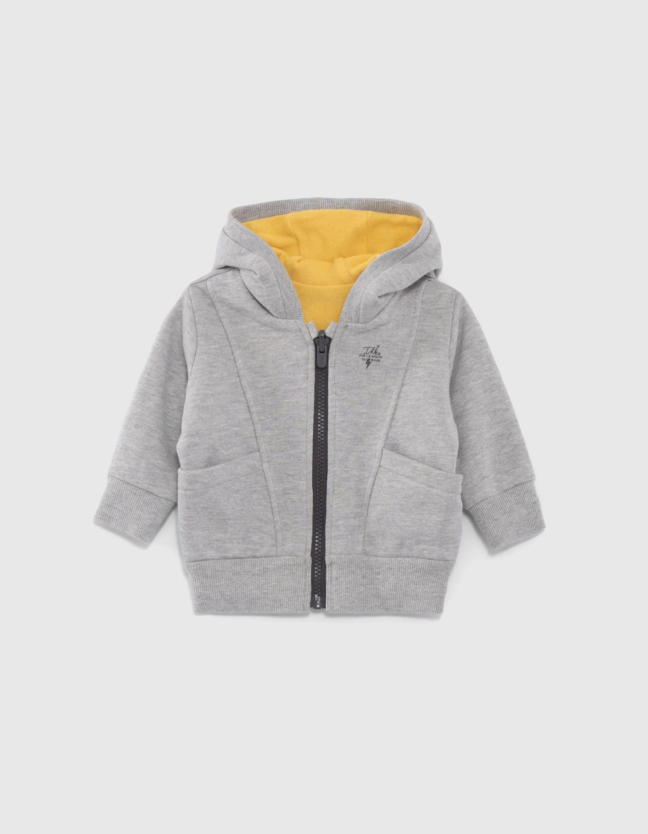 Cardigan réversible gris et jaune bébé garçon