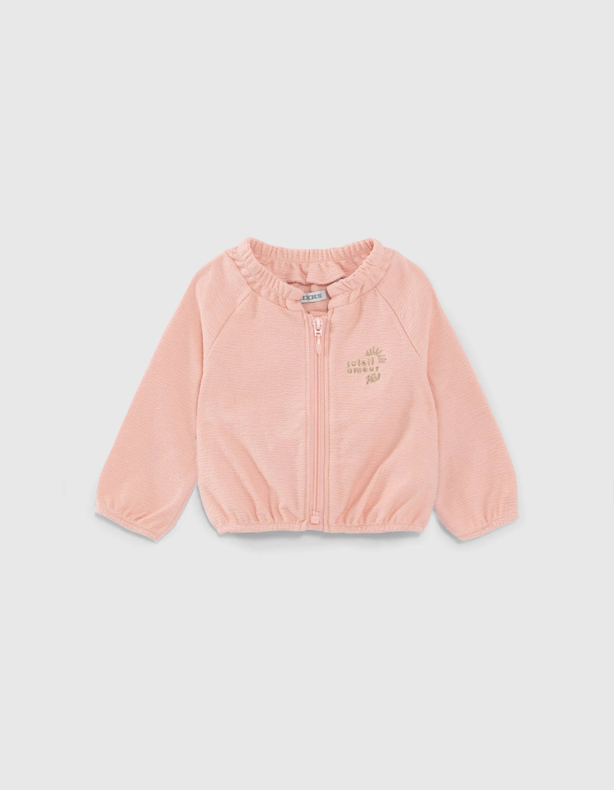 Cardigan rose molleton façon gaze bébé fille