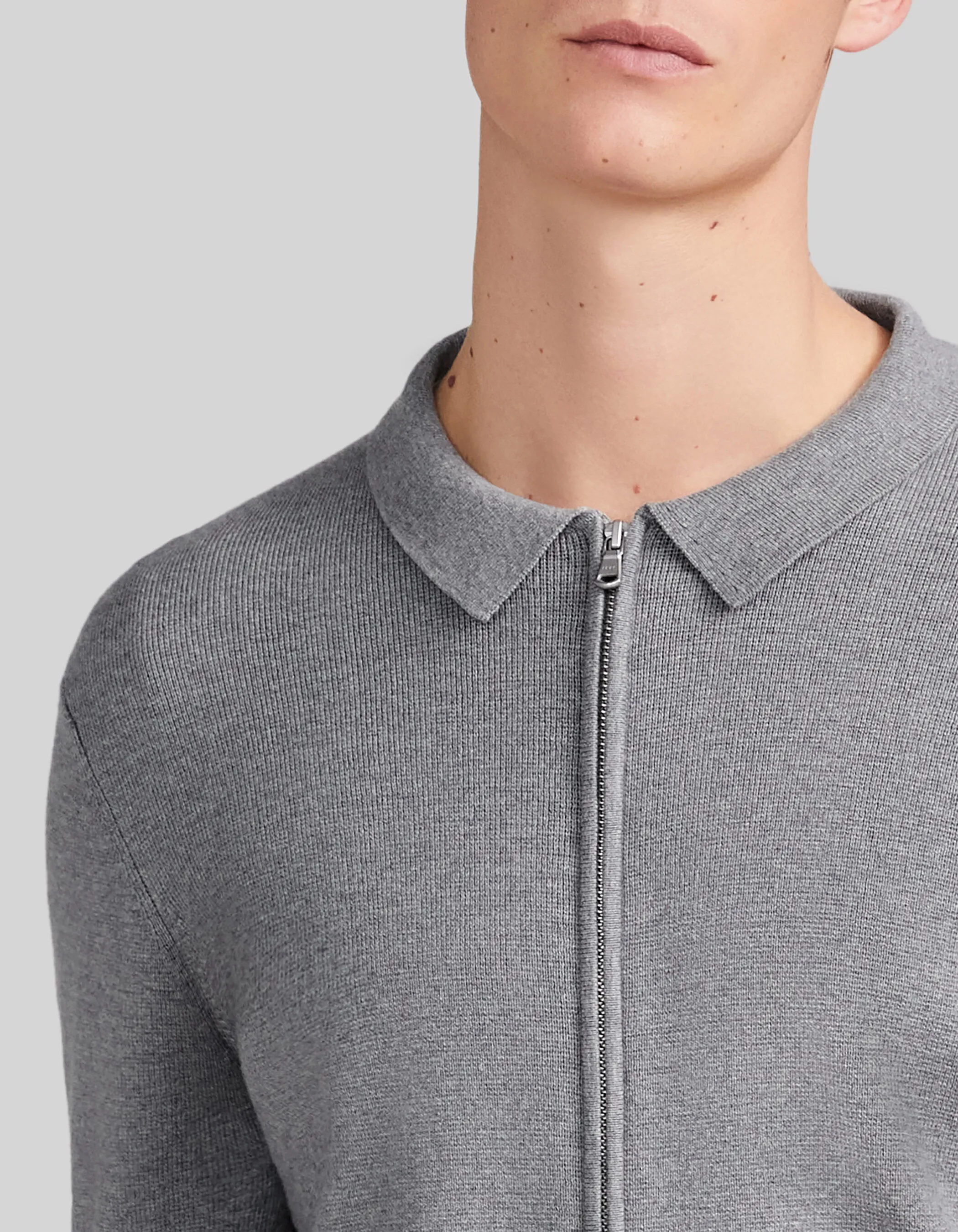 Cardigan zippé gris tricot col chemise Homme