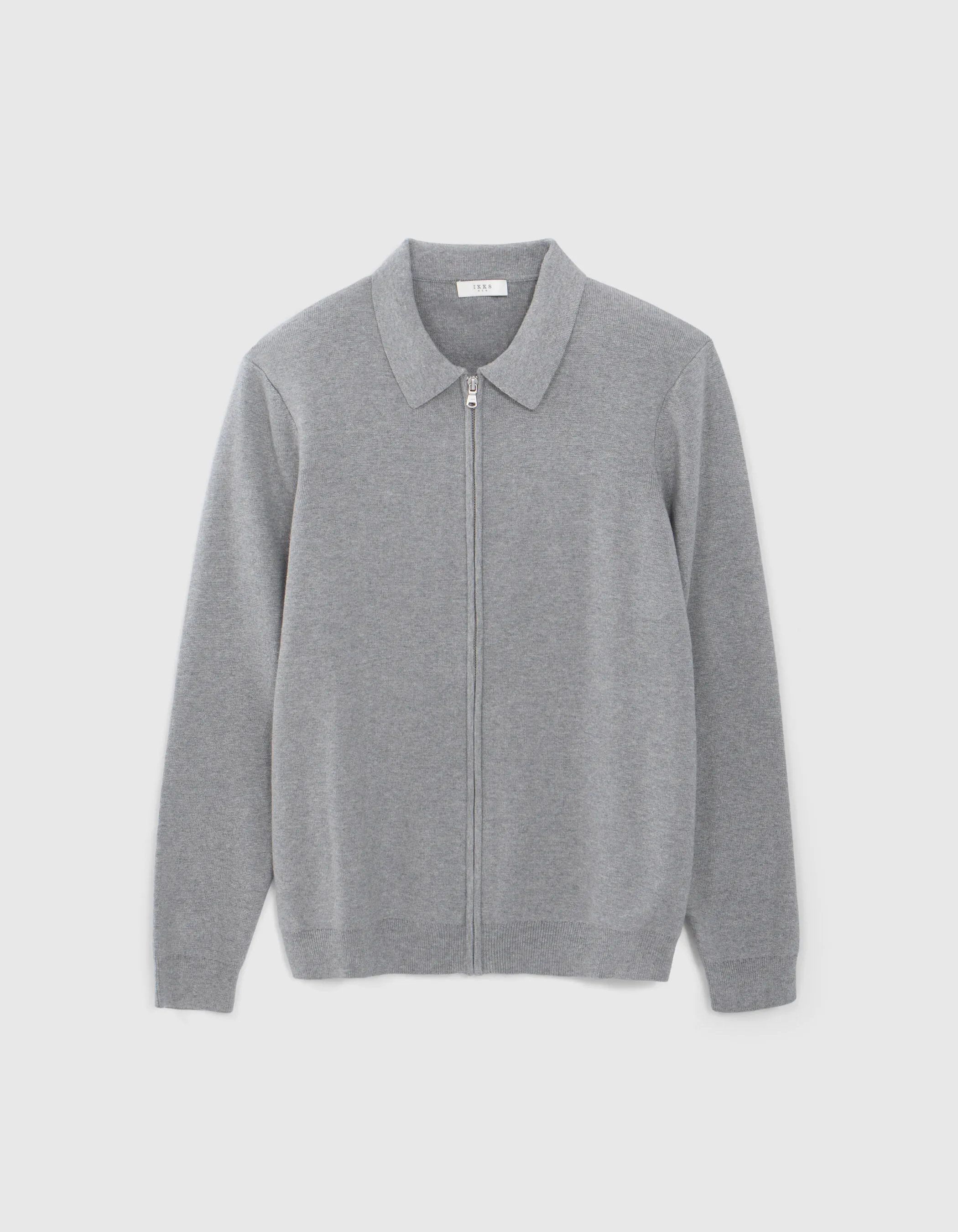 Cardigan zippé gris tricot col chemise Homme