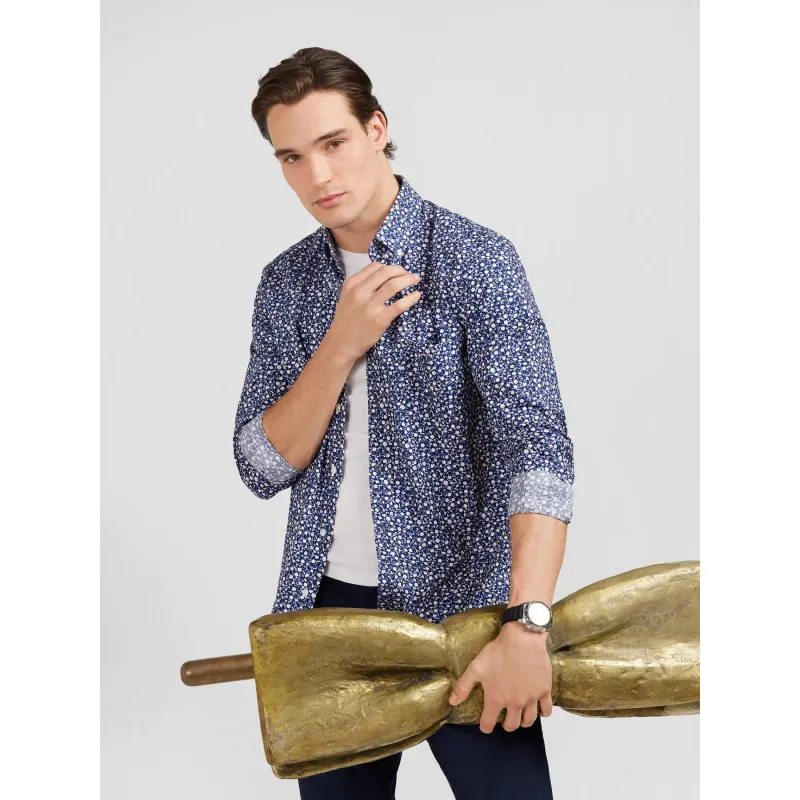 Chemise pop imprimé floral bleu marine homme - Edan Park | wimod