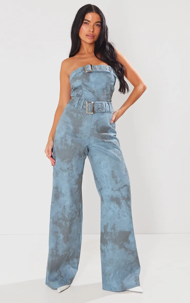 Combinaison bustier bleu délavé javélisé à ceinture