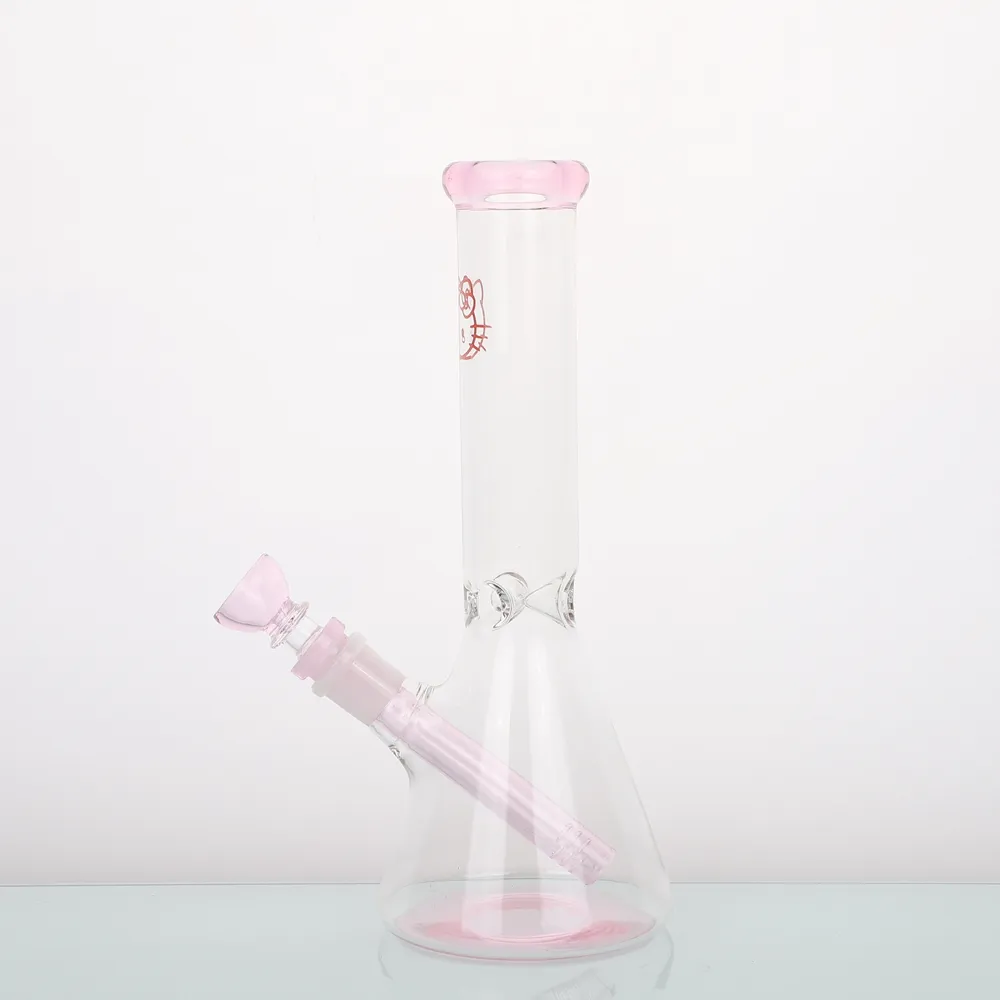 En Gros Nouveau Design H25cm Rose Mignon Kitty Impression Fumer Verre Bong Tuyau/Verre Bécher Bong Tuyau/10 Pouces Eau Bong Narg