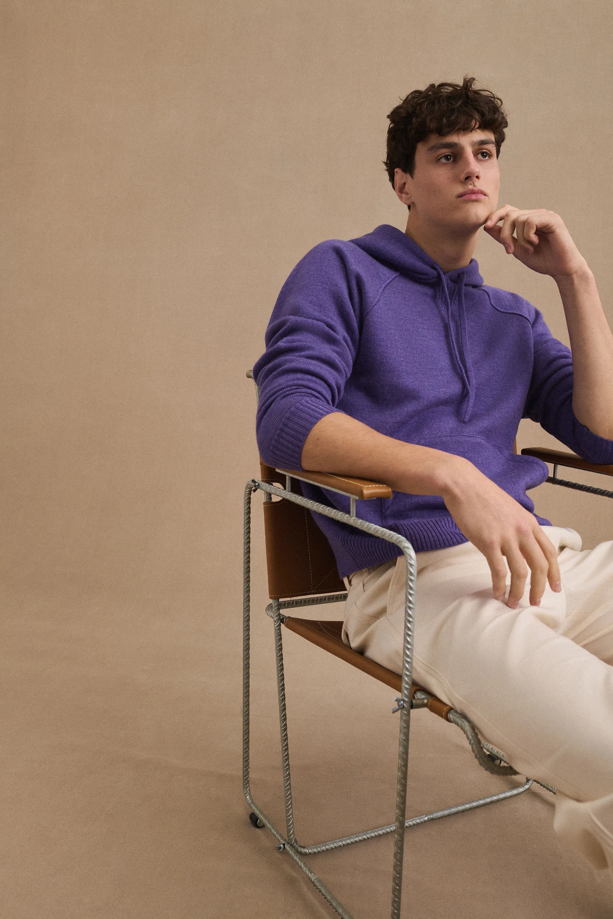 Hoodie violet en laine mérinos pour homme
