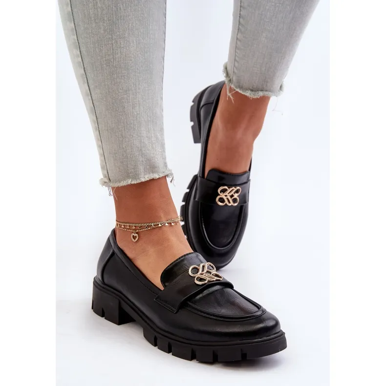 Jezzi Mocassins élégants pour femmes avec décoration dorée, noir Tosisa le noir