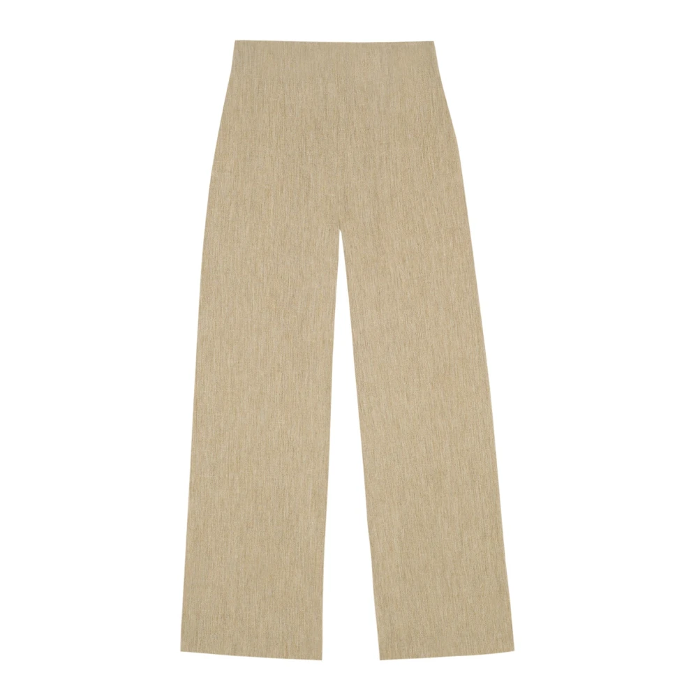 Pantalon Beige Laine Lin Taille Haute