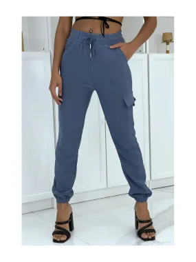 Pantalon jogging treillis bleu avec poches