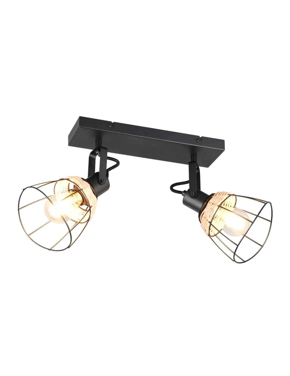 Plafonnier 2 Spots Rotin JEROME E27 IP20 | LeonLeds