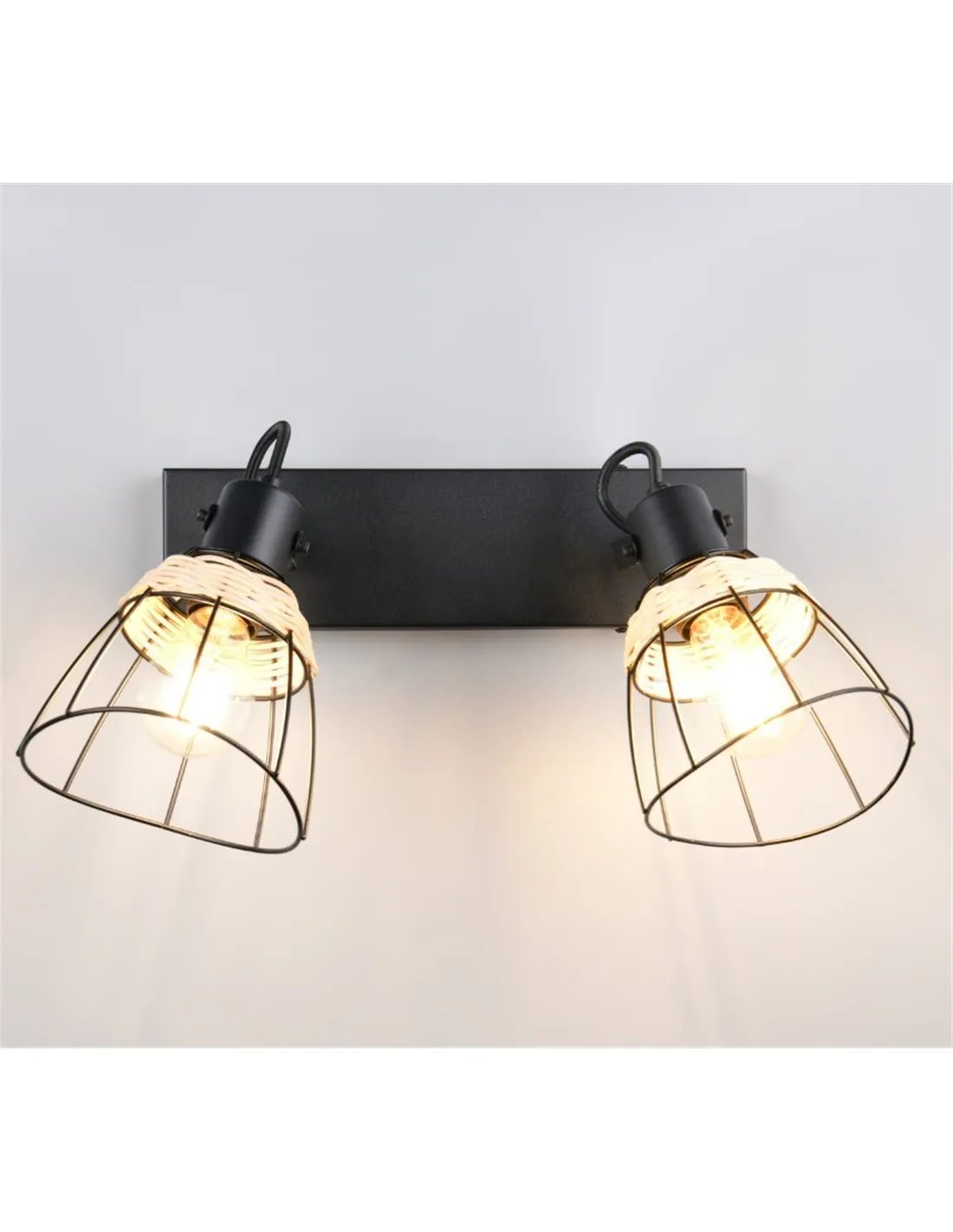Plafonnier 2 Spots Rotin JEROME E27 IP20 | LeonLeds