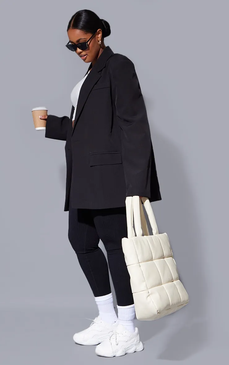 Plus Blazer oversize noir à simple boutonnière et grandes épaulettes