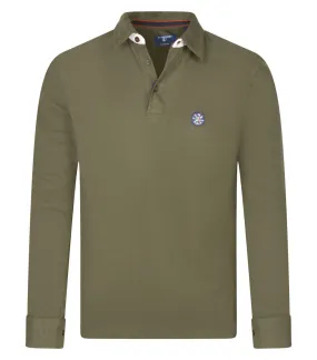 Polo La Squadra coton mélangé avec manches longues et col polo  kaki
