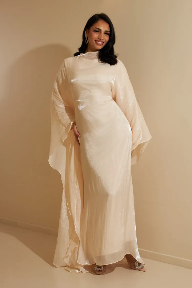 Robe 2 pièces sous-robe + voile à enfiler satiné beige