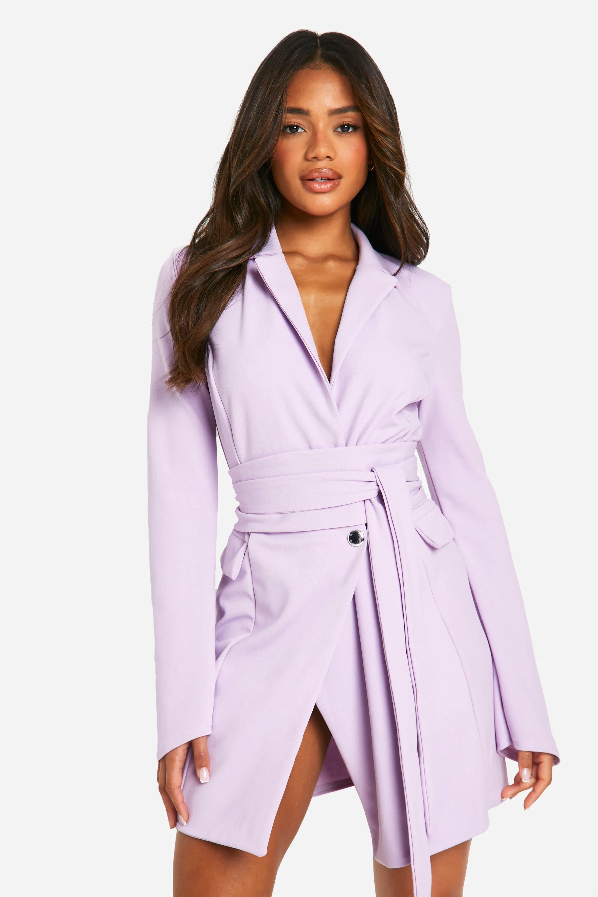 Robe blazer nouée à manches longues