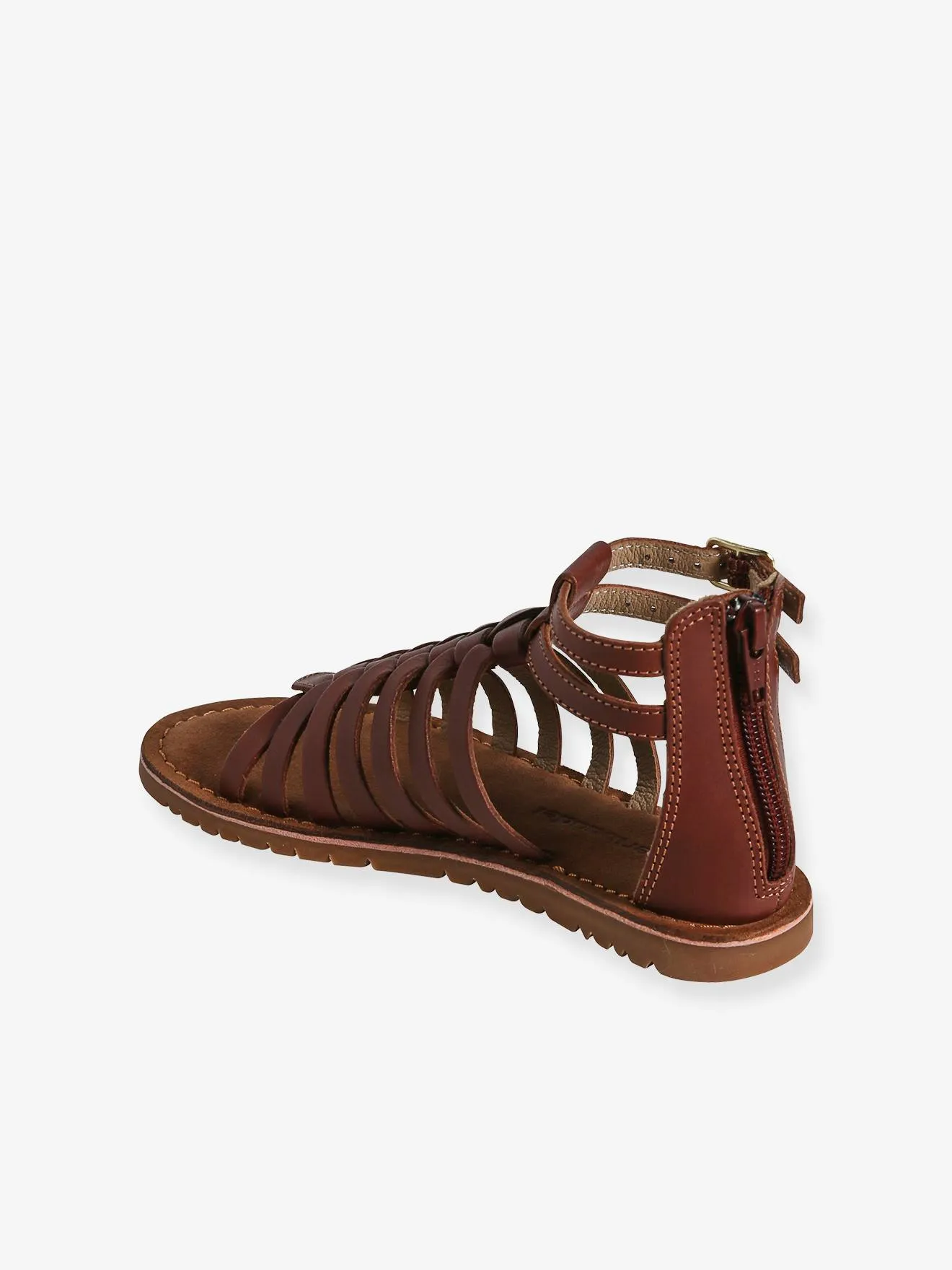 Sandales esprit spartiates cuir enfant marron - Vertbaudet