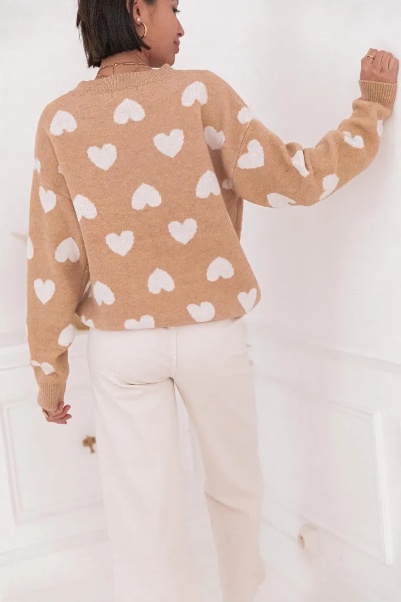 SERENA Sable - Pull Coeurs