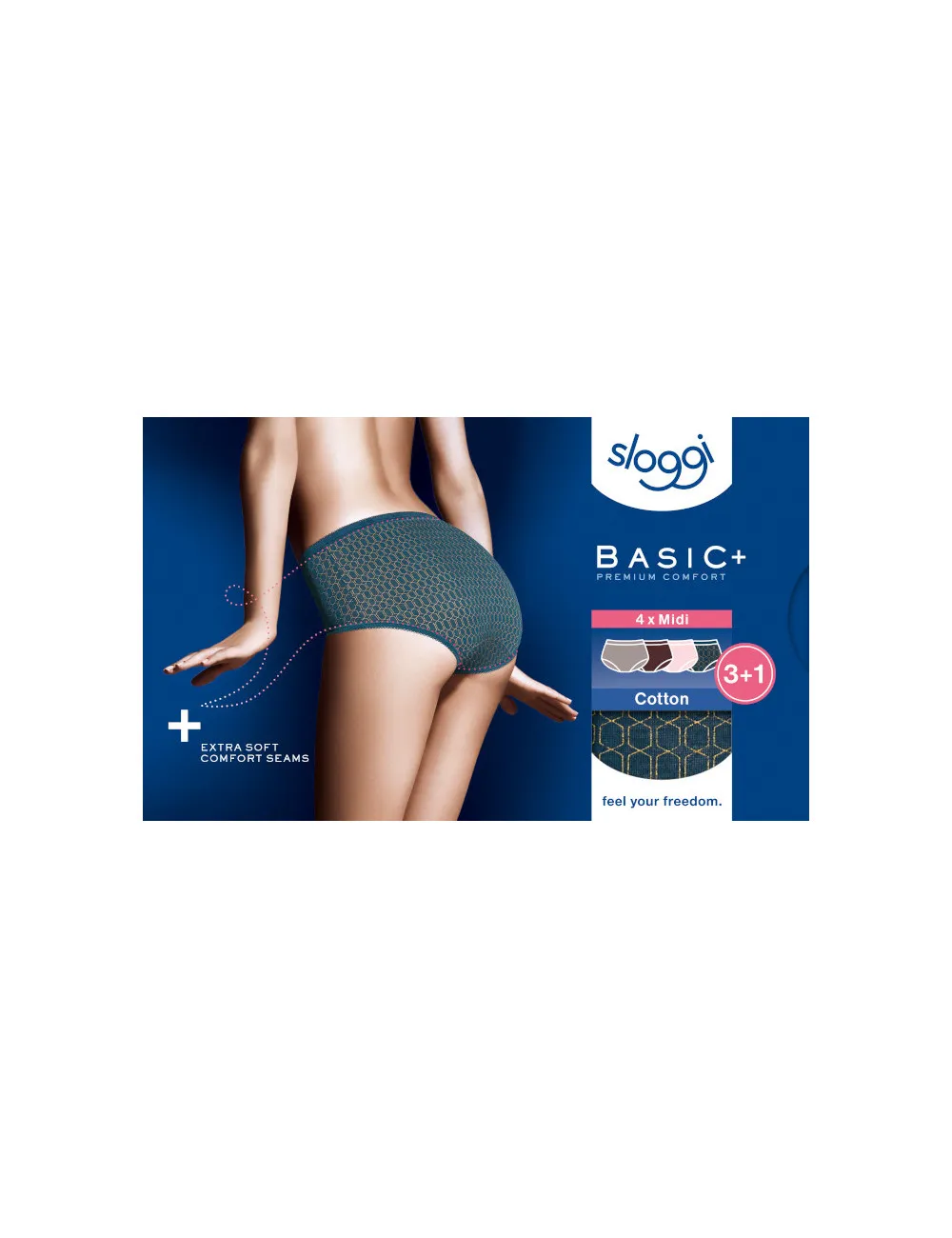 Sloggi midi basic+ lot de 3+1 gratuit Multicolore