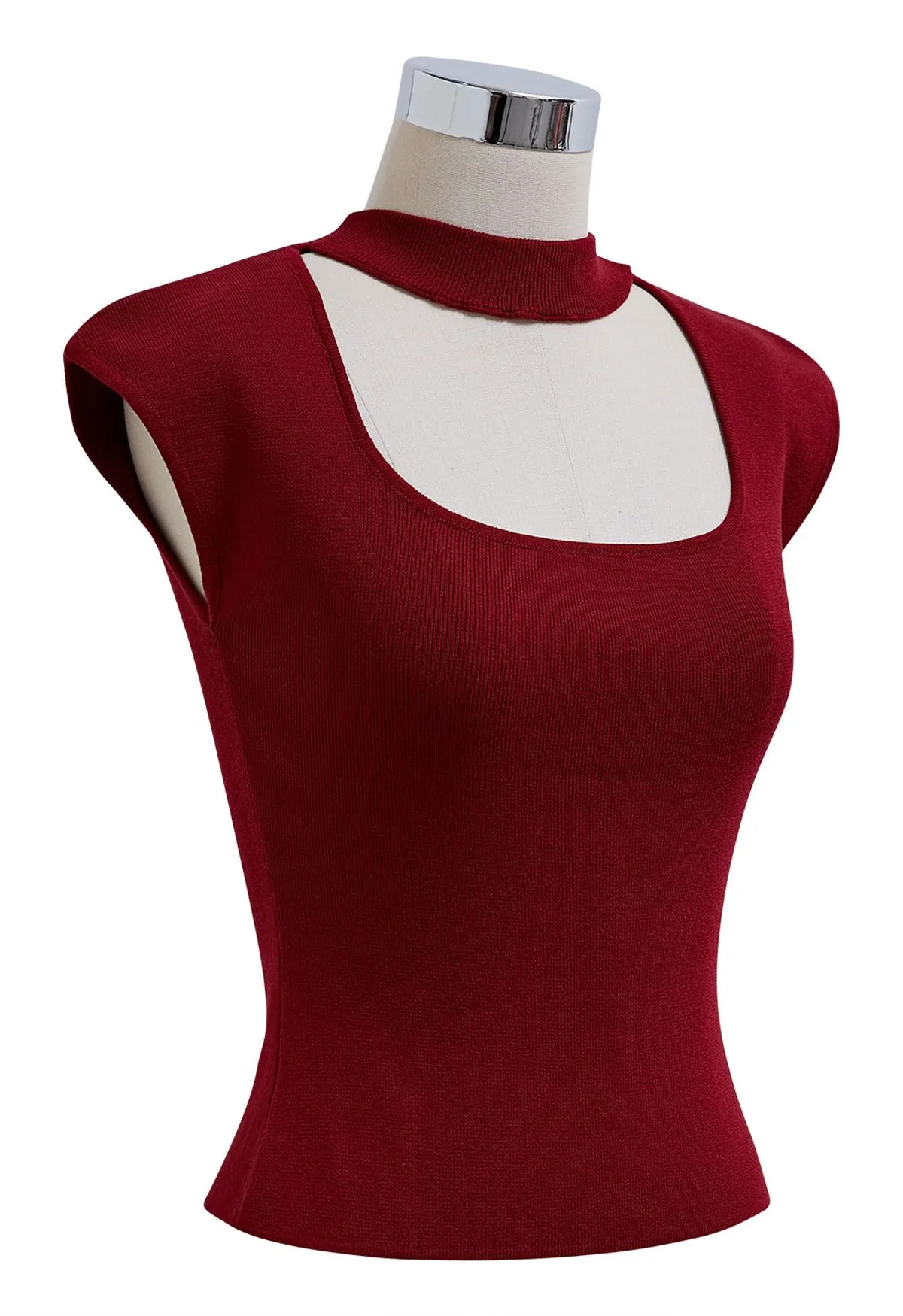 Top en tricot à manches courtes et col ras du cou en rouge