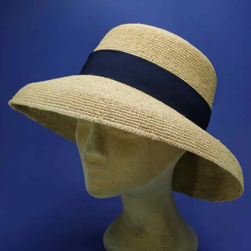 Très grande cloche raphia crochet coloris navy | Chapeau été femme