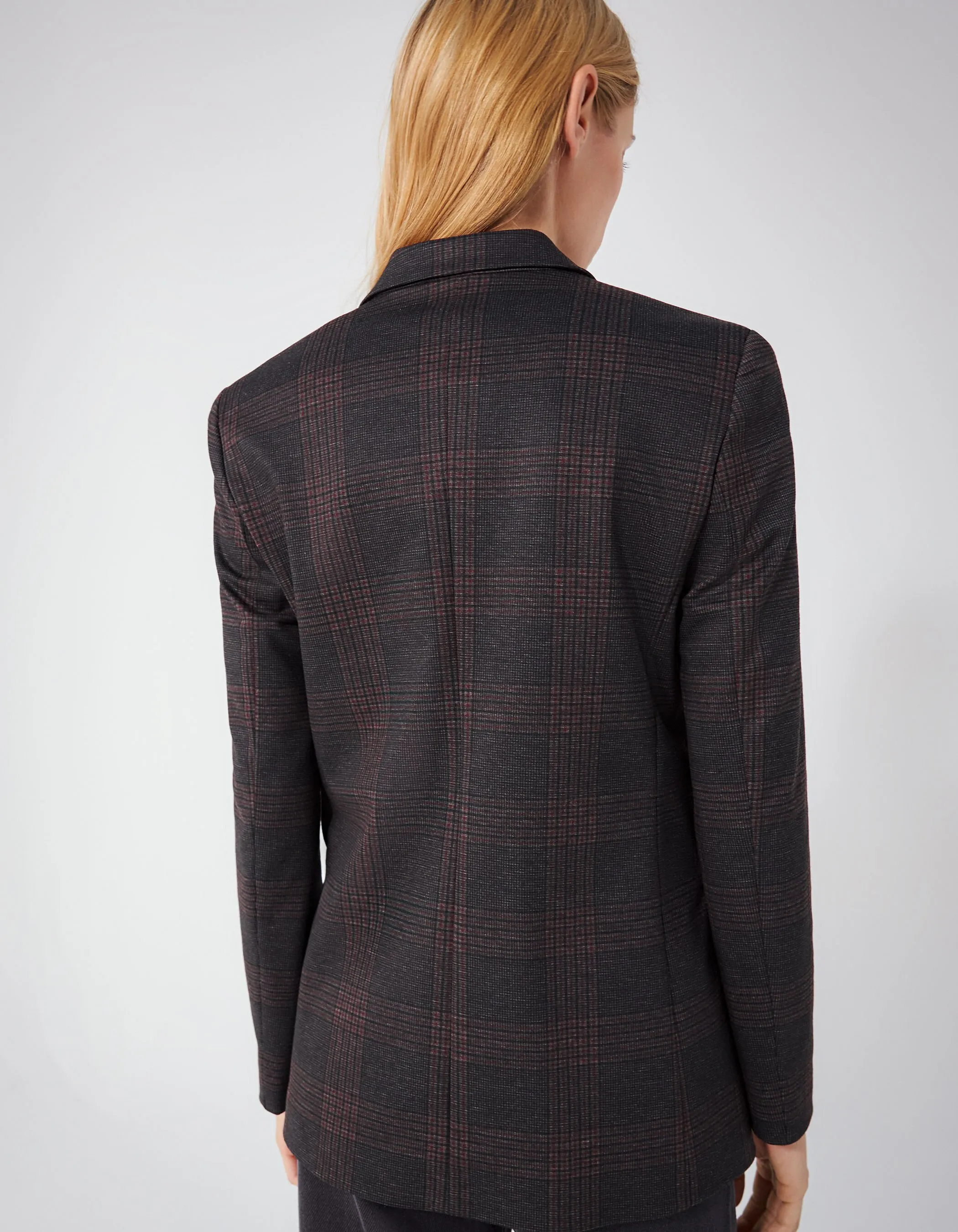Veste à carreaux grise milano à double boutonnage femme