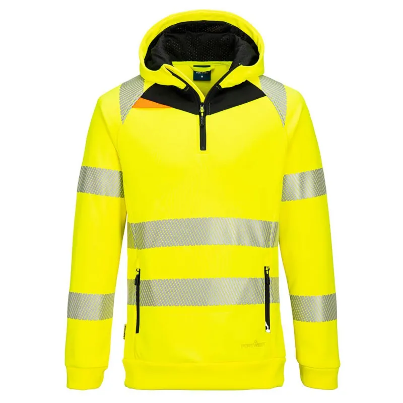 Veste haute visibilité DX4 Hi-Vis 1/4 Zip Hoodie Jaune/Noir