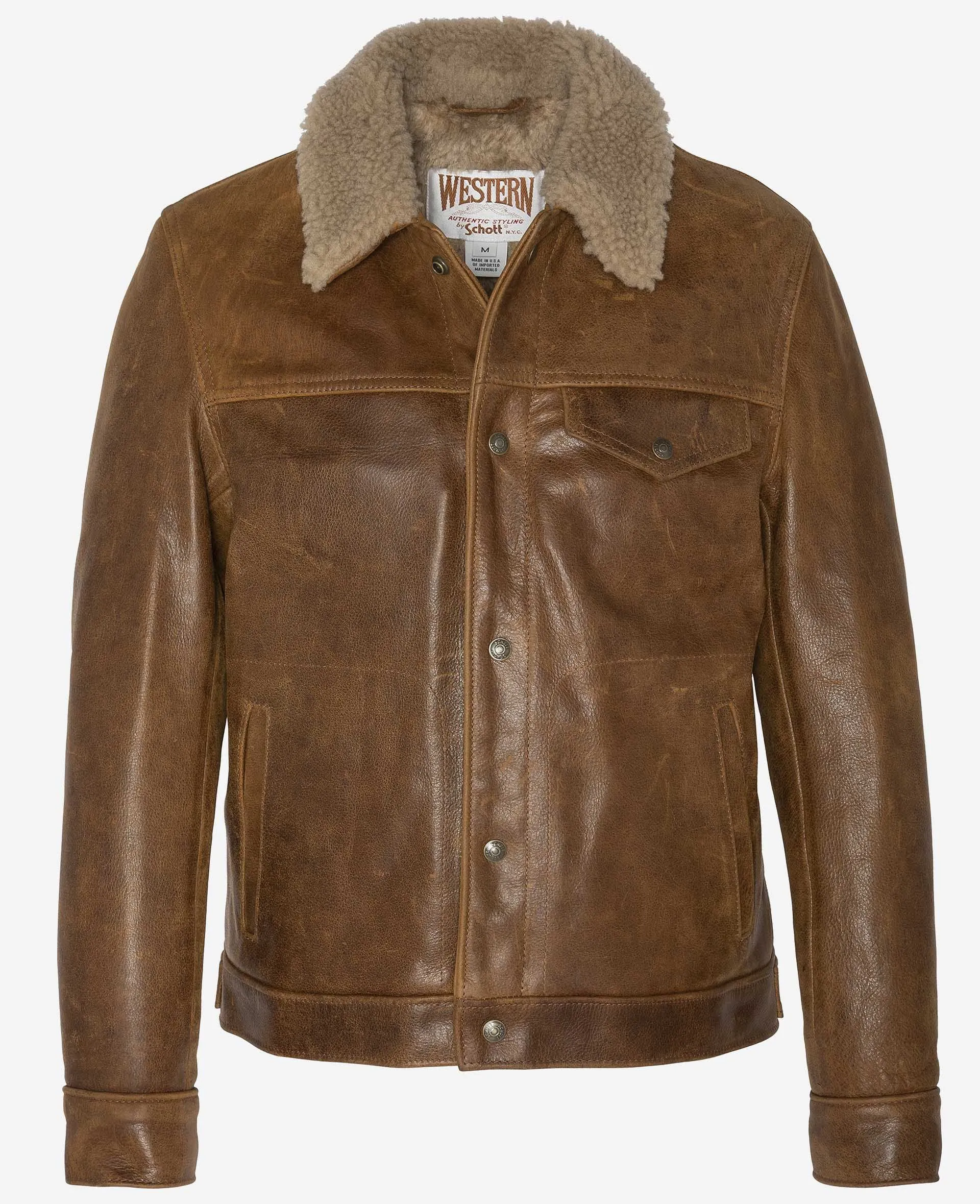 Veste trucker col mouton mythique USA, cuir de buffle