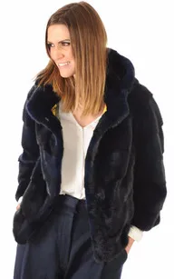 Veste Vison Pleine Peau Bleu Nuit La Canadienne - La Canadienne - Vestes et 3/4 Fourrure Bleu Nuit