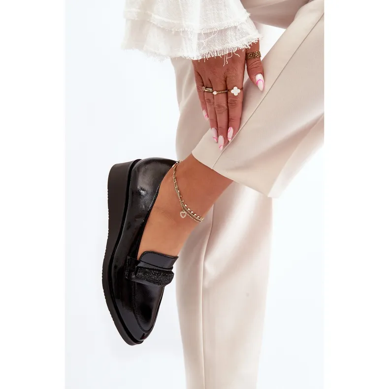 Vinceza Chaussures en cuir verni pour femmes Mocassins Noir Polike le noir
