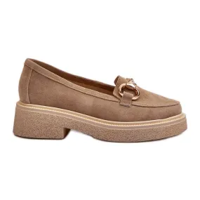 Zazoo 3429 Mocassins en daim pour femme avec décoration, beige